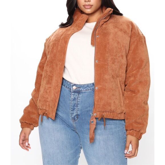 Fashion Nova NWT Camel High Neck Cover Your Tracks Puffer Jacket Size 2X - Picture 1 of 13